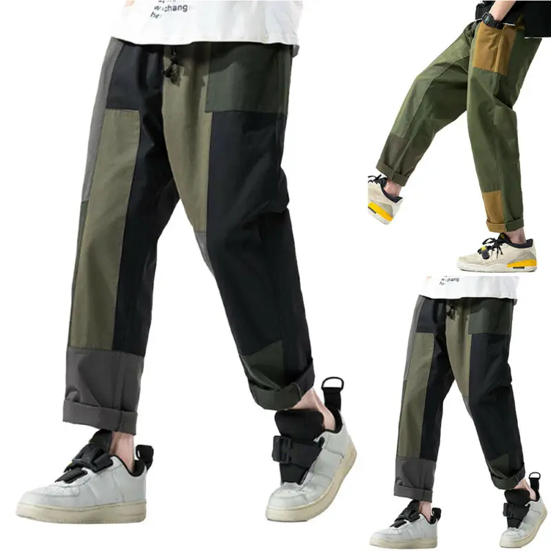 

Men's Colorblock Fashion Casual Long Pants Loose Baggy Trousers Comfy Bottoms