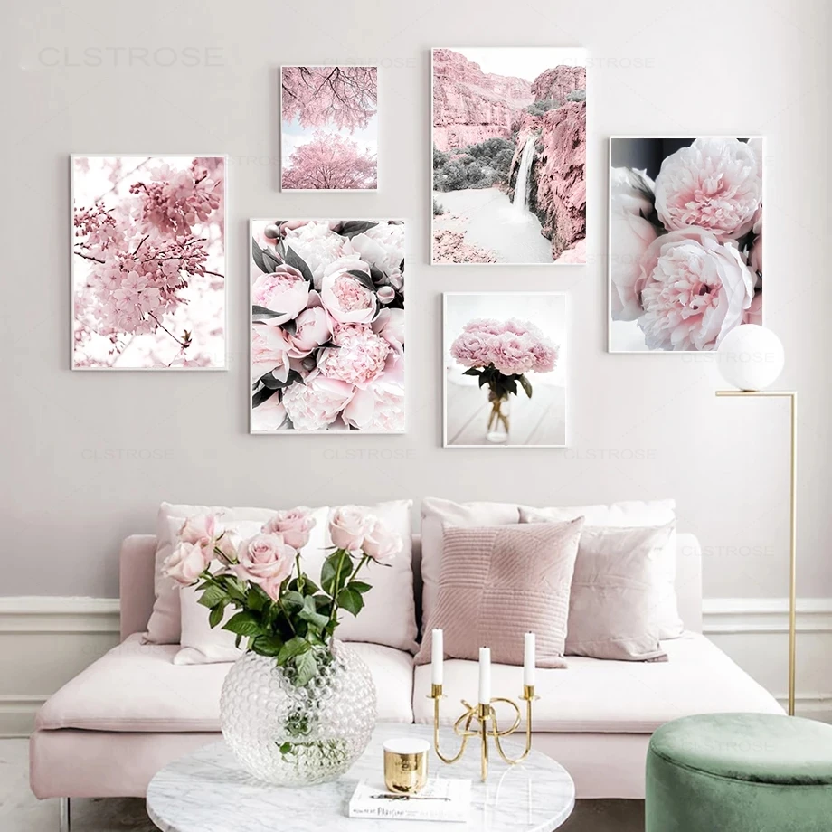 

Cherry Blossoms Peony Carnation Flower Mountain Nordic Posters And Prints Wall Art Canvas Painting Wall Pictures For Living Room