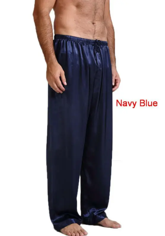 Мужские классические шелковые атласные пижамы штаны однотонные свободные для