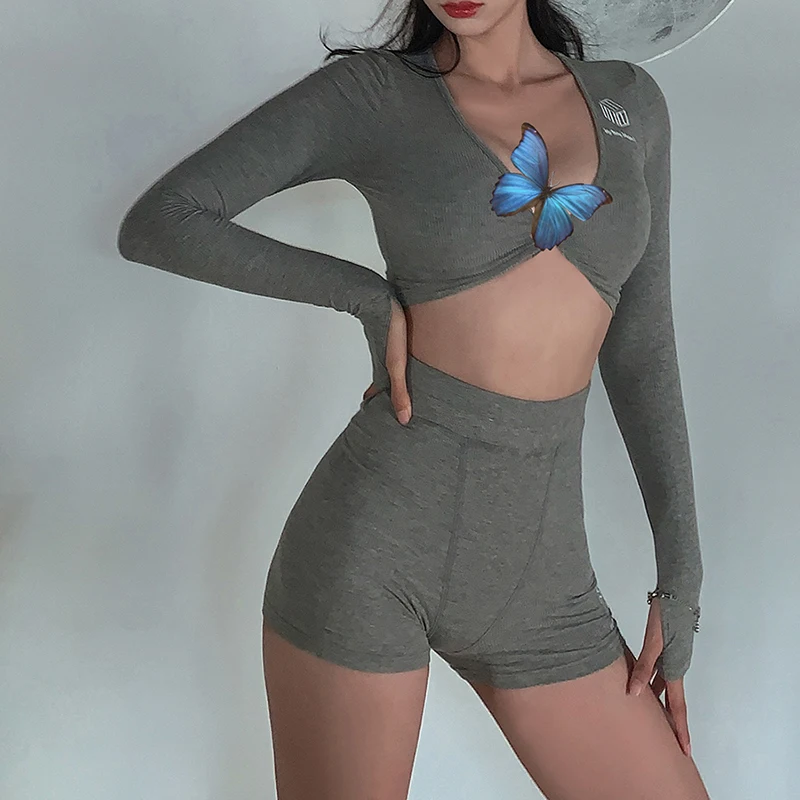 2020 Women 2 Piece Sets Athletic Sexy Elastic Gym Sexy Long Sleeve Tops Shorts Sports Set Female Tracksuit Sets
2020 Women 2 Piece Sets Athletic Sexy Elastic Gym Sexy Long Sleeve Tops Shorts Sports Set Female Tracksuit Sets