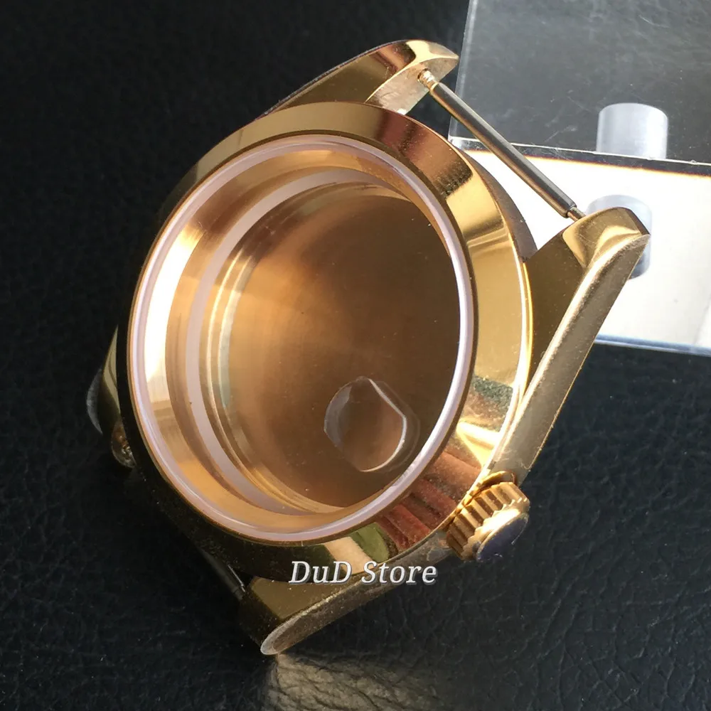 

New 39mm Yellow Gold Sterile Watch Case Sapphire Glass Fit NH35 NH36 ETA 2836 Miyota 8215 821A Mingzhu DG 2813 3804 Movement