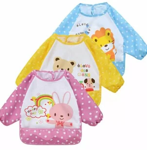 

1pc Cute Baby Bibs Waterproof Long Sleeve Apron Children Feeding Smock Bib Burp Cloths Clothes Soft Eat Toddler Clothing New