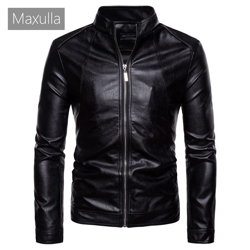 

Maxulla Men's PU Jacket Fashion Mens Biker Punk Motorcycle Jackets Casual Outwear Slim Fit Faux Leather Bomber Coats Clothing