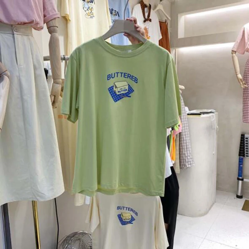 Футболки из хлопка, женская модная футболка с коротким рукавом и круглым вырезом с принтом, женские топы в Корейском стиле для женщин
Футболки из хлопка, женская модная футболка с коротким рукавом и круглым вырезом с принтом, женские топы в Корейском стиле для женщин