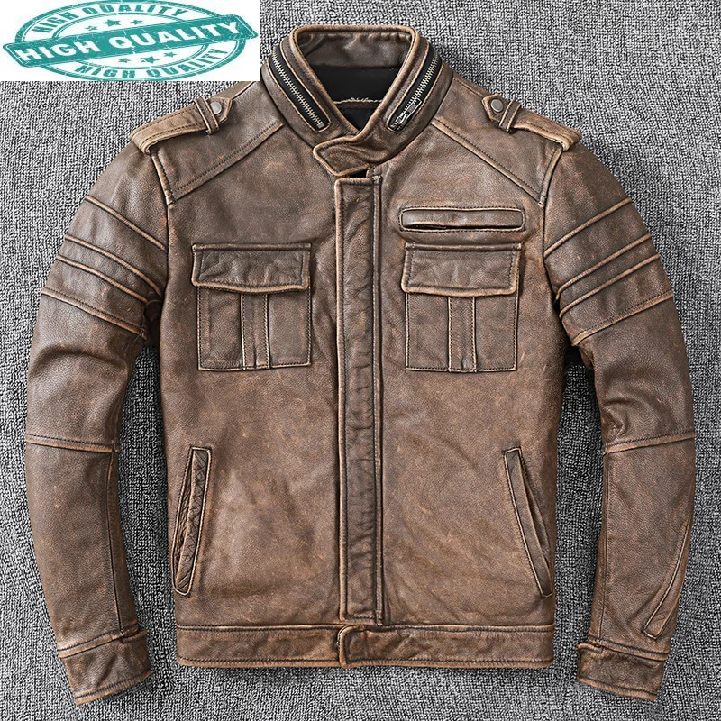 Men Real Clothing Vintage Genuine Cow Leather Coat Man Motorcycle Biker Jacket Veste Cuir Homme KJ6254
Men Real Clothing Vintage Genuine Cow Leather Coat Man Motorcycle Biker Jacket Veste Cuir Homme KJ6254