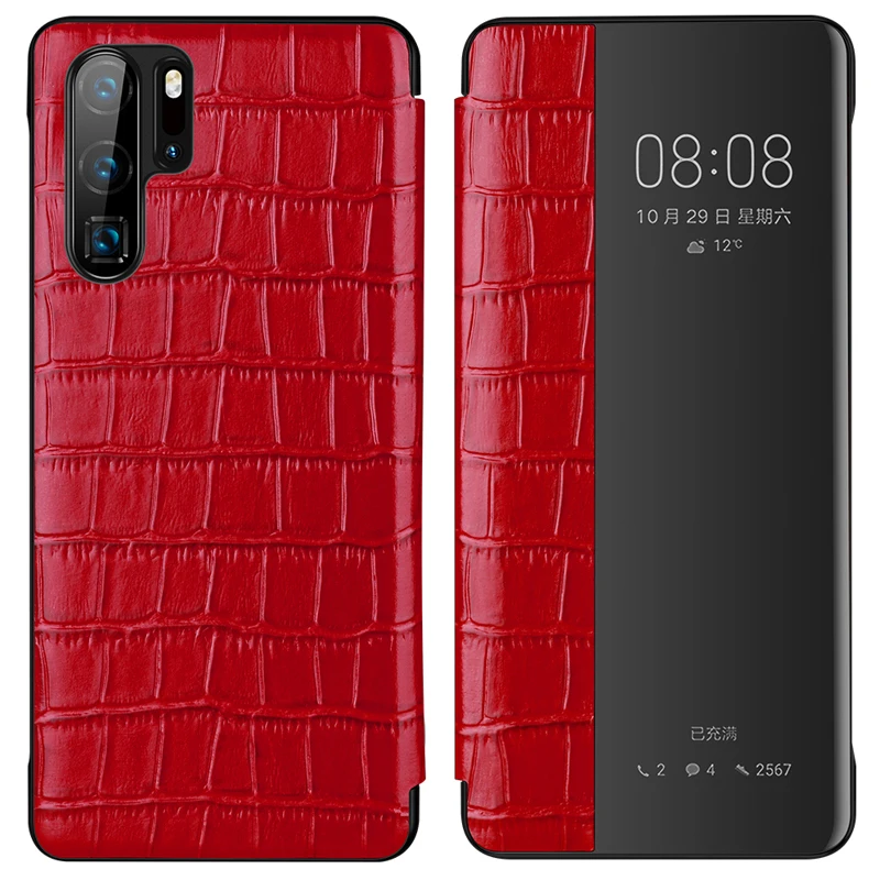 Для huawei P30 флип чехол из крокодиловой кожи натуральной воловьей с открытым окном