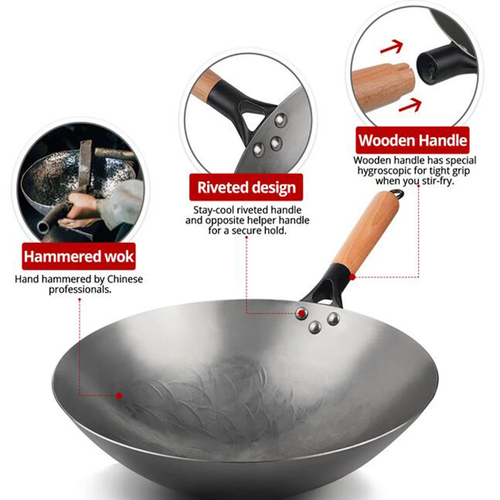High Quality Iron Wok Handmade Smokless Cookware Uncoated Pot Frying Pan Non-Stick Cast Kitchen Skillet | Дом и сад