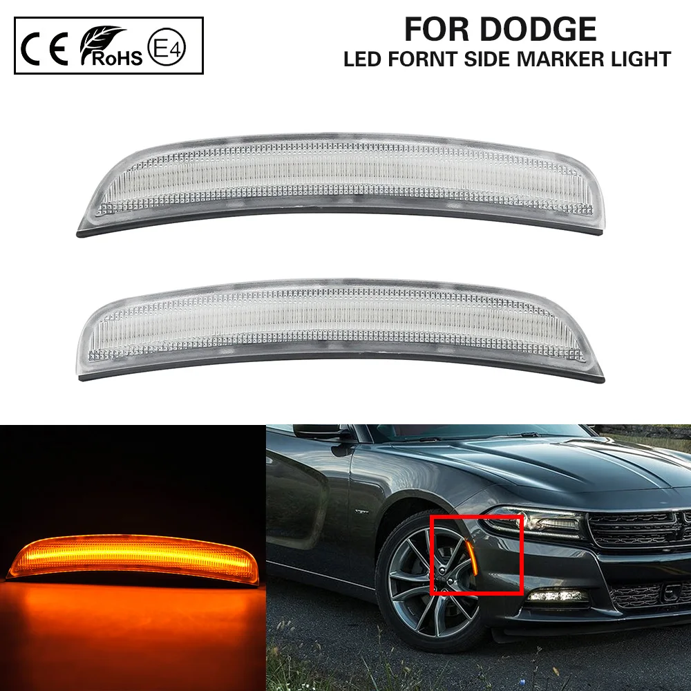 

2X прозрачные линзы светодиодные Передние боковые габаритные огни лампа Янтарная Версия США для Dodge Charger 2015-