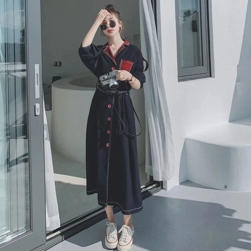 Navy Blue French Retro Long-sleeved Dress Women's Mid-length Section 2021 Spring New Temperament Was Thin Hepburn Dress Buttons
Navy Blue French Retro Long-sleeved Dress Women's Mid-length Section 2021 Spring New Temperament Was Thin Hepburn Dress Buttons