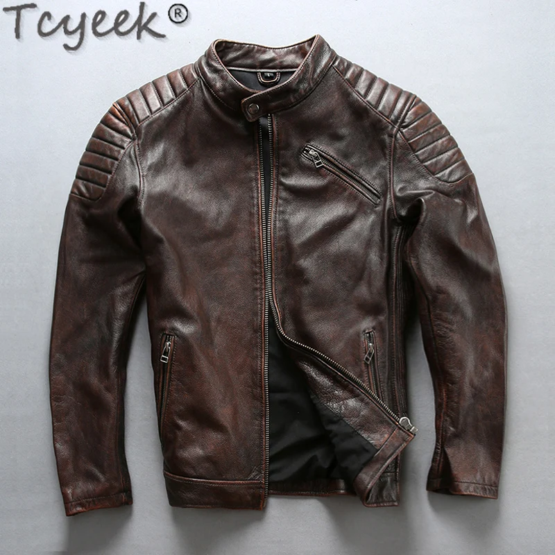 Мужская Байкерская кожаная куртка Tcyeek, мотоциклетная куртка из натуральной воловьей кожи, пальто в уличном стиле, 20, Осень-Зима 100% 
Мужская Байкерская кожаная куртка Tcyeek, мотоциклетная куртка из натуральной воловьей кожи, пальто в уличном стиле, 20, Осень-Зима 100%