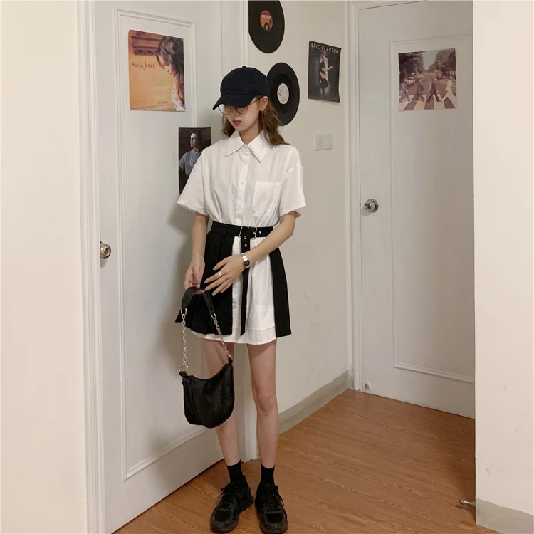 2020 Summer New Minority Shirt Top Irregular Black High Waist Pleated Skirt Women's Fresh and Sweet Two Piece Set Casual Suit
2020 Summer New Minority Shirt Top Irregular Black High Waist Pleated Skirt Women's Fresh and Sweet Two Piece Set Casual Suit