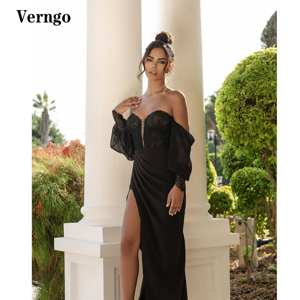 Verngo Black Lace 2 In 1 Short Prom Dresses With Detachable Overskirt Off the Shoudler Puff Sleeves High Slit Evening Gowns
Verngo Black Lace 2 In 1 Short Prom Dresses With Detachable Overskirt Off the Shoudler Puff Sleeves High Slit Evening Gowns