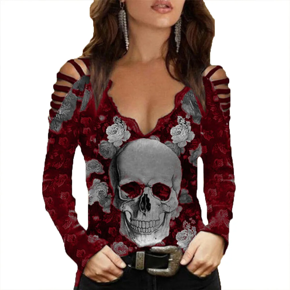 Casual Spring Autumn Tees Women Sexy Skulls Print Pullover Y2K Lace Patchwork V-Neck T Shirt Hollow Out Long Sleeve Ladies Tops
Casual Spring Autumn Tees Women Sexy Skulls Print Pullover Y2K Lace Patchwork V-Neck T Shirt Hollow Out Long Sleeve Ladies Tops