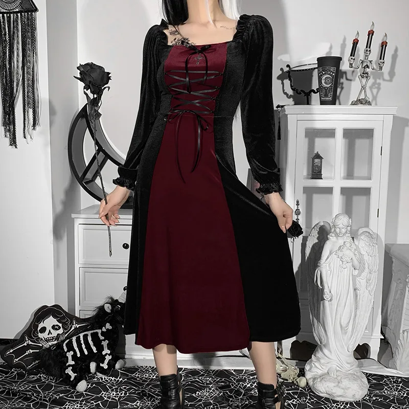 Vintage Dark Gothic Dress 2021 Style Lace-Up Contrast Color Square Collar Long Sleeve Long Dress Female Bf Retro Dresses Autumn
Vintage Dark Gothic Dress 2021 Style Lace-Up Contrast Color Square Collar Long Sleeve Long Dress Female Bf Retro Dresses Autumn