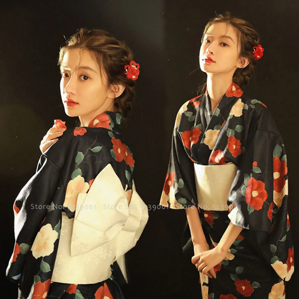 

Women Traditional Japanese Style Kimono Elegant Print Yukata Bathrobes Evening Dress Gowns Oriental Clothing Vintage Vestidos
