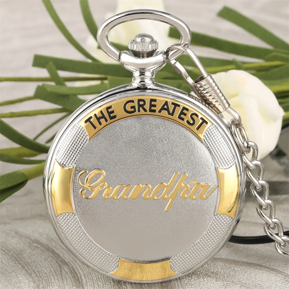 The Greatest Grandpa Design Silver Quartz Pocket Watch Fob Chain Roman Numerals Display Dial Full Hunter Antique Pendant Clock
The Greatest Grandpa Design Silver Quartz Pocket Watch Fob Chain Roman Numerals Display Dial Full Hunter Antique Pendant Clock