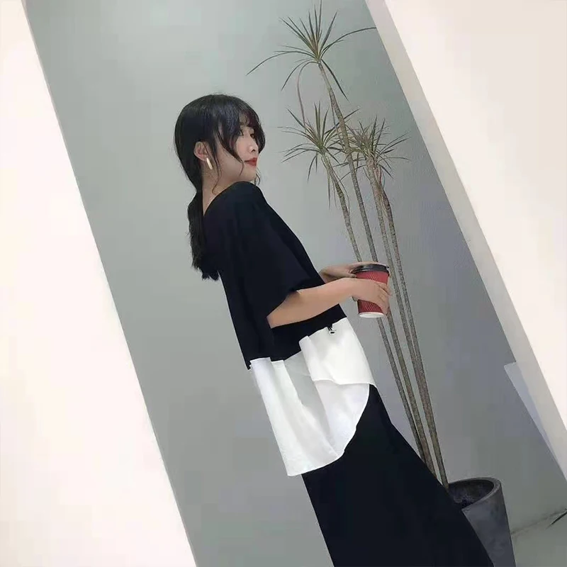 Masss Wasss Koean Design 2021 Summer Tops Ladies Black Spliced Casual Tees Women O-Neck Cotton T-shirts Girls Clothing Plus Size
Masss Wasss Koean Design 2021 Summer Tops Ladies Black Spliced Casual Tees Women O-Neck Cotton T-shirts Girls Clothing Plus Size