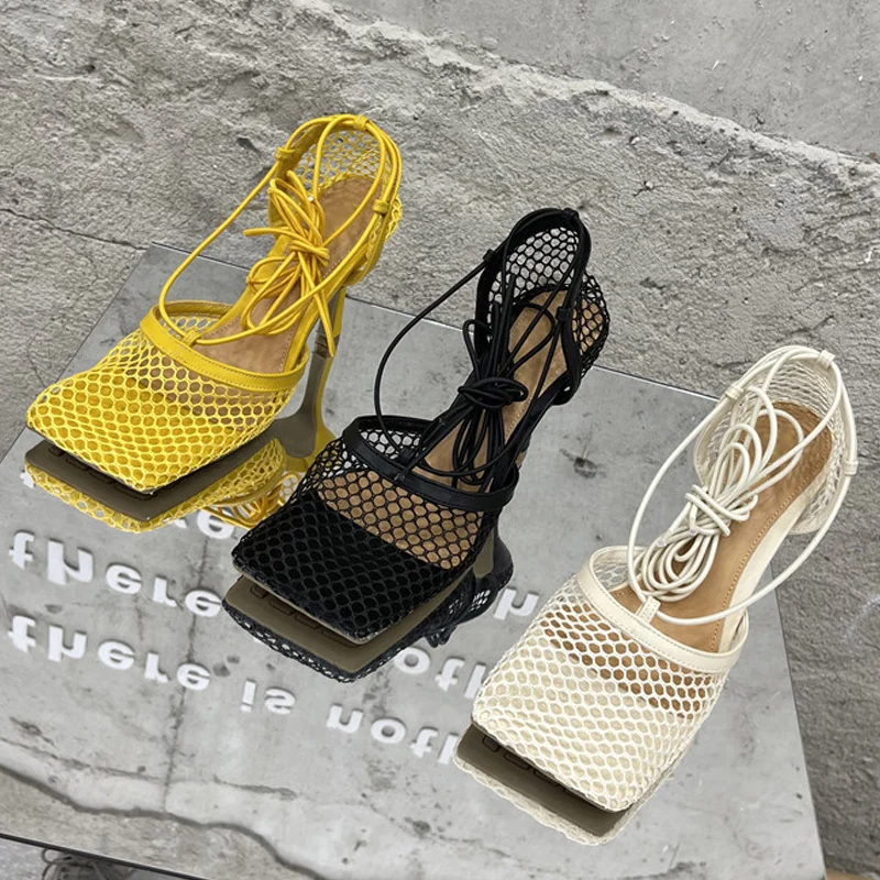 2021 New Sexy Yellow Mesh Pumps Sandals Female Square Toe high heel Lace Up Cross-tied Stiletto hollow Dress shoes
2021 New Sexy Yellow Mesh Pumps Sandals Female Square Toe high heel Lace Up Cross-tied Stiletto hollow Dress shoes