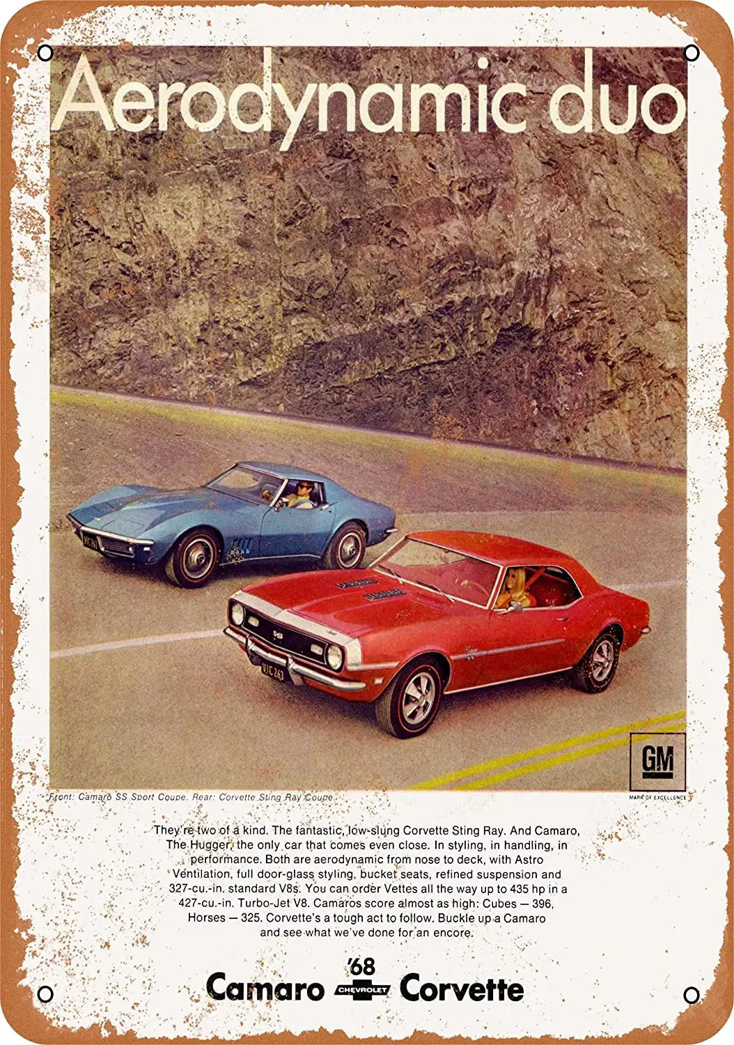 WallColor 8*12 Metal Sign 1968 Chevy Camaro SS and Corvette Sting Ray Vintage Look
WallColor 8*12 Metal Sign 1968 Chevy Camaro SS and Corvette Sting Ray Vintage Look