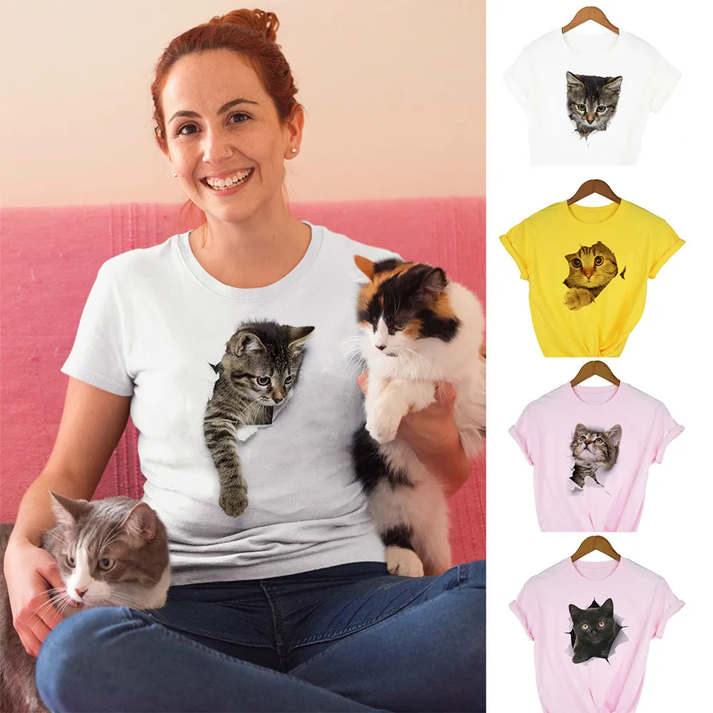 3D cat print T-shirt Ladies Harajuku streetwear O-neck O-neck top Female print T-shirt Cute blouse
3D cat print T-shirt Ladies Harajuku streetwear O-neck O-neck top Female print T-shirt Cute blouse