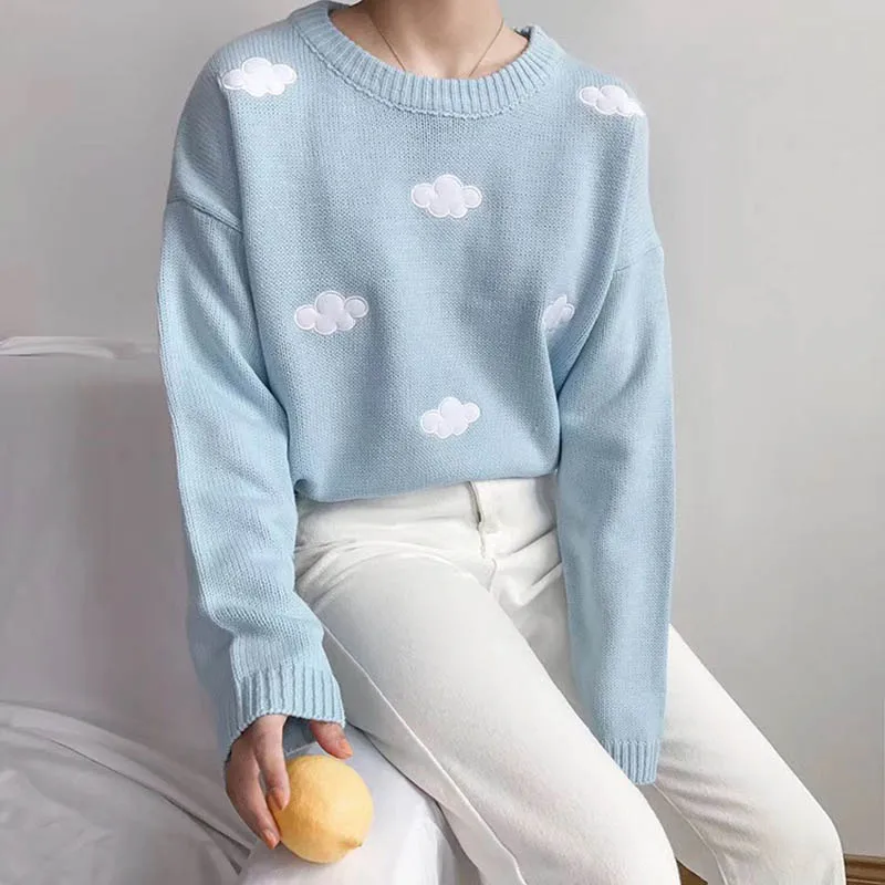 Harajuku Preppy Style Cloud Embroidery Loose Knitted Tops Sweater Women Korean Fashion O-neck Pullovers Sweaters Schoolgirl
Harajuku Preppy Style Cloud Embroidery Loose Knitted Tops Sweater Women Korean Fashion O-neck Pullovers Sweaters Schoolgirl