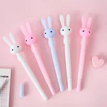 3pcs Cute Bunny Rabbit Pen Ballpoint Black Color Gel Ink Pens for Writing Silicone Flexible Ear Stationery Office School A6947