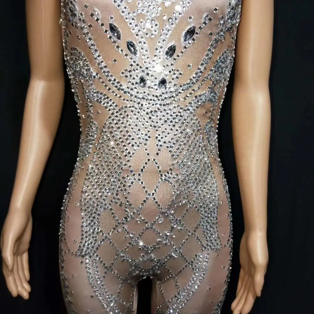 Complexion Rhinestone Floral Female Slim Fit Sleeveness Jumpsuits Women Shining Acrobatics Stage Costumes Women Pole Dance Wear 
Complexion Rhinestone Floral Female Slim Fit Sleeveness Jumpsuits Women Shining Acrobatics Stage Costumes Women Pole Dance Wear