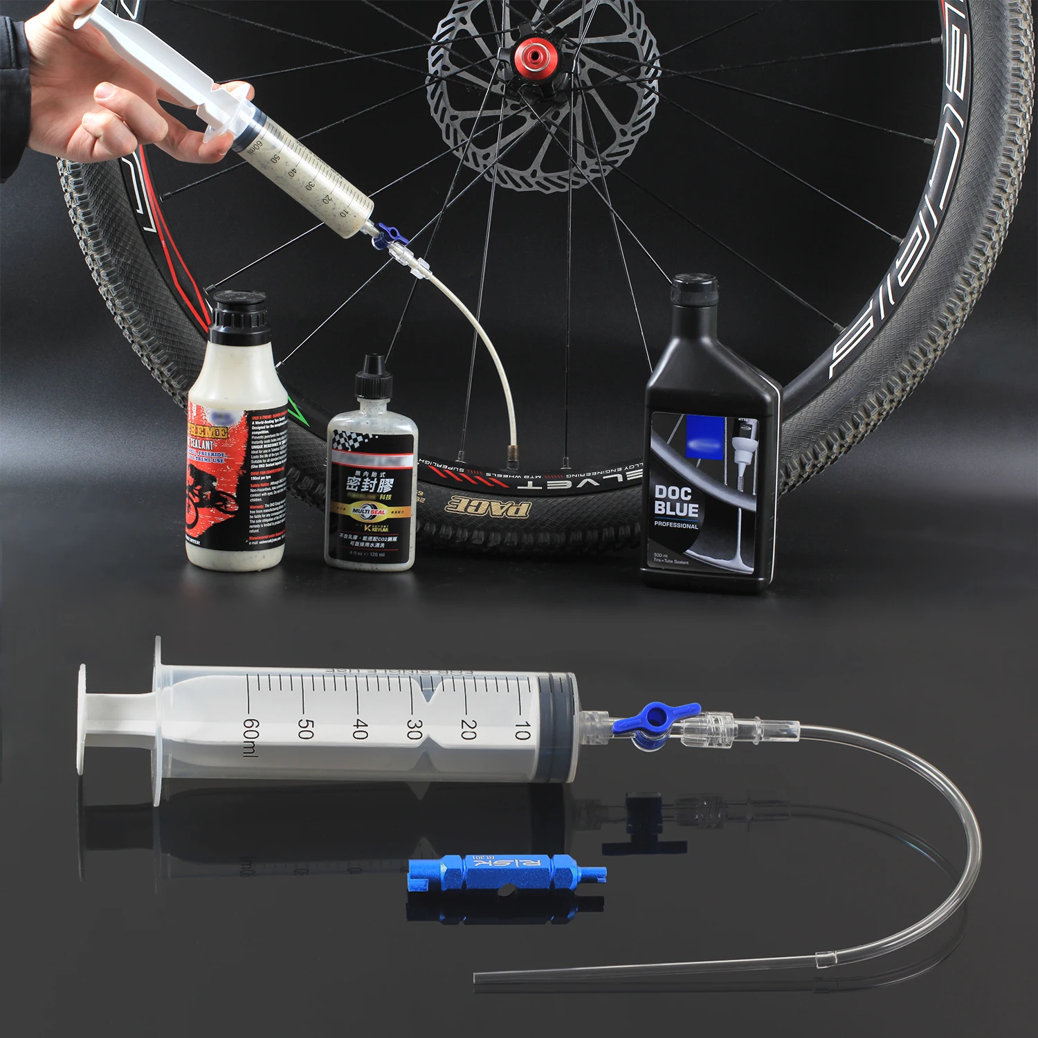

Герметик для бескамерных шин, инструмент для наполнения шин для горных велосипедов, велосипедов, подходит для клапанов Presta/Schrader
