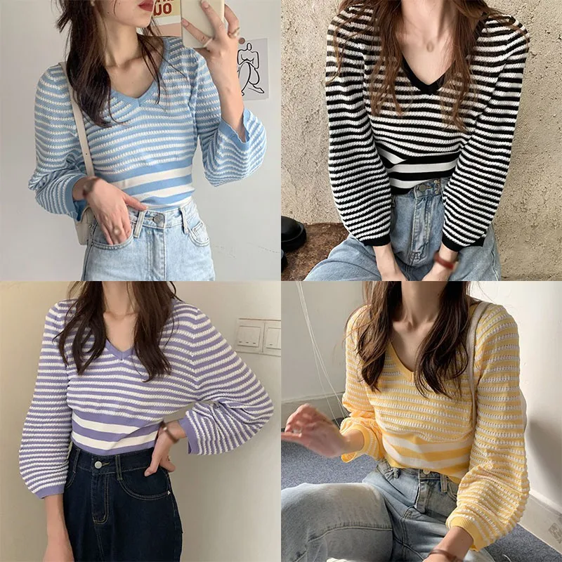 Lazy Style Women Casual V-neck Striped Long-sleeved Knitted Sweater Pullover Female Loose Bat-sleeved Top Autumn New Arrive
Lazy Style Women Casual V-neck Striped Long-sleeved Knitted Sweater Pullover Female Loose Bat-sleeved Top Autumn New Arrive