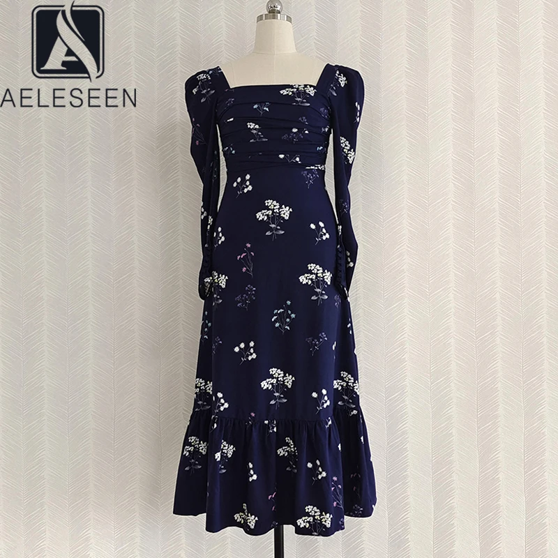 AELESEEN Vintage Long Women Autumn Dress Square Collar Navy Blue Floral Print Slim Elegant Party Holiday Dress
AELESEEN Vintage Long Women Autumn Dress Square Collar Navy Blue Floral Print Slim Elegant Party Holiday Dress