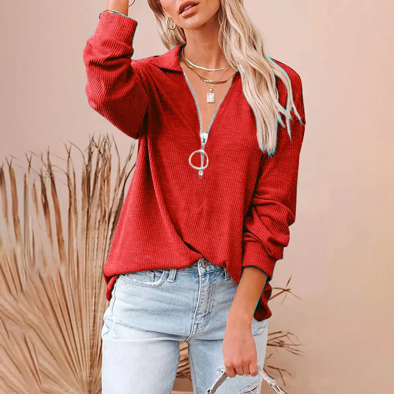 2022 Spring and Autumn New Women's Casual Solid Tees Color Top Loose Zipper V-neck T Shirt Long Sleeve Large Loose T-shirt
2022 Spring and Autumn New Women's Casual Solid Tees Color Top Loose Zipper V-neck T Shirt Long Sleeve Large Loose T-shirt