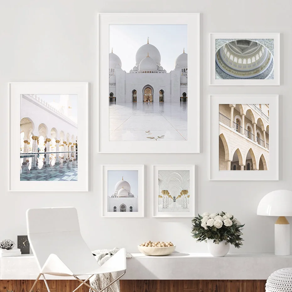 Mosque White and Gold Arch Art Poster Moroccan Islamic Architecture Canvas Painting Wall Pictures for Religious Home Decor
Mosque White and Gold Arch Art Poster Moroccan Islamic Architecture Canvas Painting Wall Pictures for Religious Home Decor