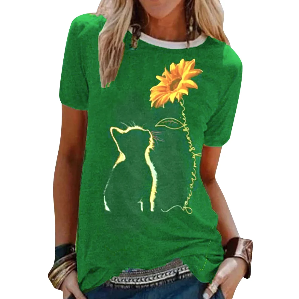 Women Harajuku T-Shirts Short Sleeve Casual Tee Summer Flower Cut Cat Print Fashion Tops Female Loose T-Shirt O-Neck Clothes D30
Women Harajuku T-Shirts Short Sleeve Casual Tee Summer Flower Cut Cat Print Fashion Tops Female Loose T-Shirt O-Neck Clothes D30