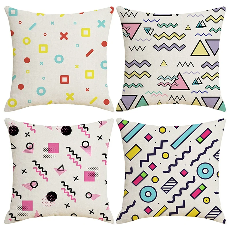 4 PCS Memphis Geometric Patterned Pillowcase Linen Pillow Cover Home Decor Square Cushion Cover Printing Pillow Case
4 PCS Memphis Geometric Patterned Pillowcase Linen Pillow Cover Home Decor Square Cushion Cover Printing Pillow Case