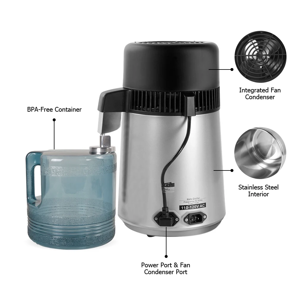 Water Distillers Countertop Stainless Steel 4L 750W Digital Control Distilling Water Machine for Home with Handle// 190812213
Water Distillers Countertop Stainless Steel 4L 750W Digital Control Distilling Water Machine for Home with Handle// 190812213