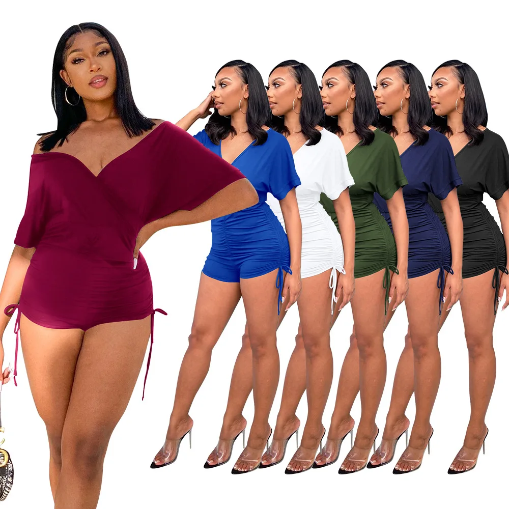 2021 Fashion Summer Women's Sexy Drawstring Fold V-neck Bat Short-sleeved Jumpsuit
2021 Fashion Summer Women's Sexy Drawstring Fold V-neck Bat Short-sleeved Jumpsuit