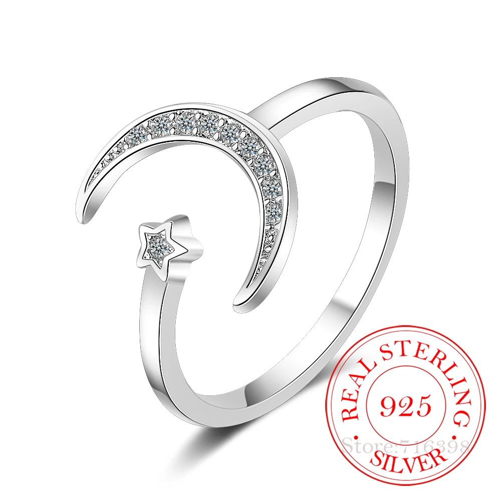100% 925 Solid Real Sterling Silver Fine Jewelry Moon Star CZ Cocktail Opening Ring Sizable For Women Girl Gift
100% 925 Solid Real Sterling Silver Fine Jewelry Moon Star CZ Cocktail Opening Ring Sizable For Women Girl Gift