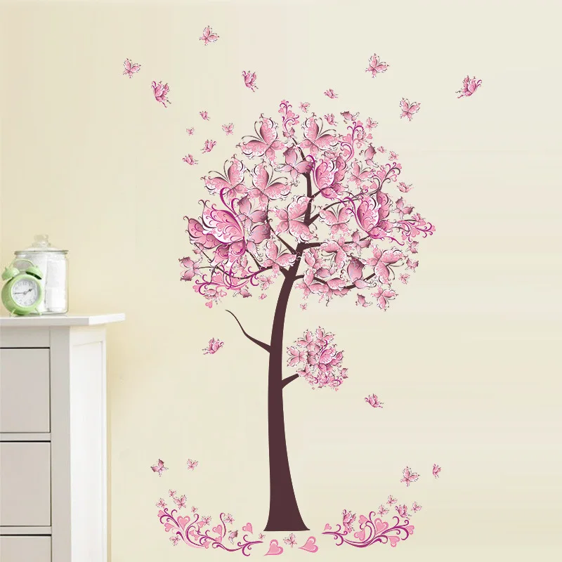 Настенные виниловые наклейки с розовыми бабочками цветами и деревьями | Дом сад