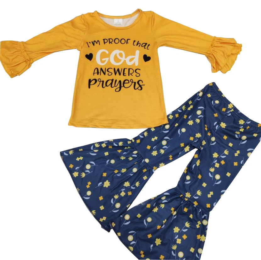 Girls fashion outfit floral and GOD print boutique long sleeve baby girls toddler clothing set 
Girls fashion outfit floral and GOD print boutique long sleeve baby girls toddler clothing set
