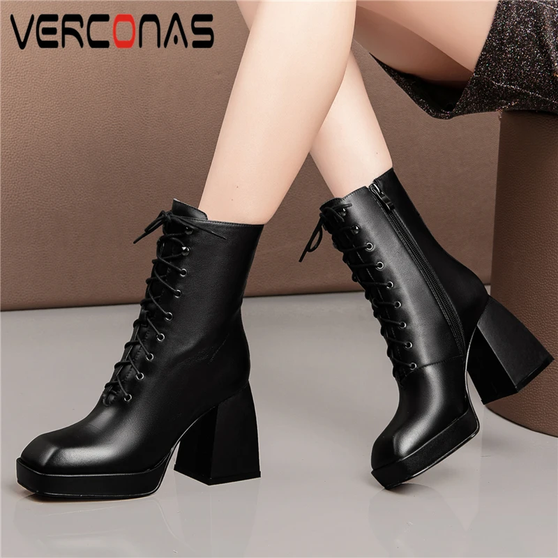 VERCONAS Autumn Winter Women Ankle Boots New Platforms Shoes Woman Office Lady Cross-Tied Genuine Leather Thick Heels Zip Boots
VERCONAS Autumn Winter Women Ankle Boots New Platforms Shoes Woman Office Lady Cross-Tied Genuine Leather Thick Heels Zip Boots