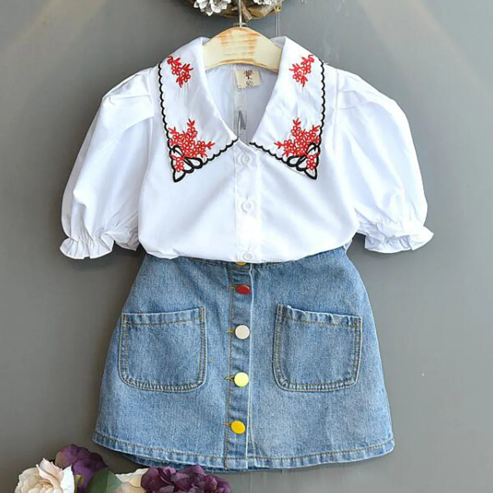 Halilo Toddler Girl Clothes Summer Little Girls Outfits Tops + Blue Denim Skirt 2pcs First Day Of School Outfit Kids Sets
Halilo Toddler Girl Clothes Summer Little Girls Outfits Tops + Blue Denim Skirt 2pcs First Day Of School Outfit Kids Sets