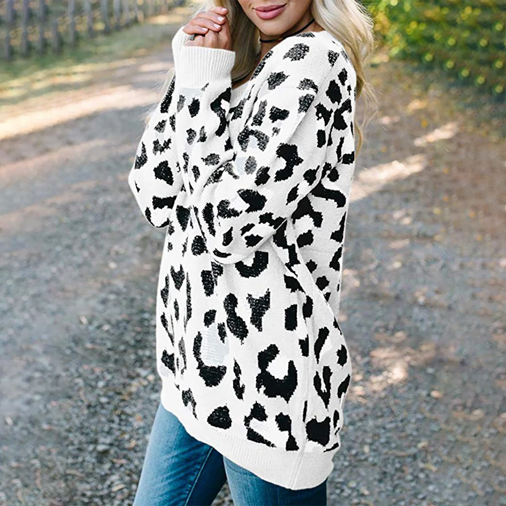 Women Leopard Printed V-Neck Jacquard Sweater Mid Length Loose Fit Knitted Casual Tops Spring&Autumn Pullovers Female Clothes
Women Leopard Printed V-Neck Jacquard Sweater Mid Length Loose Fit Knitted Casual Tops Spring&Autumn Pullovers Female Clothes
