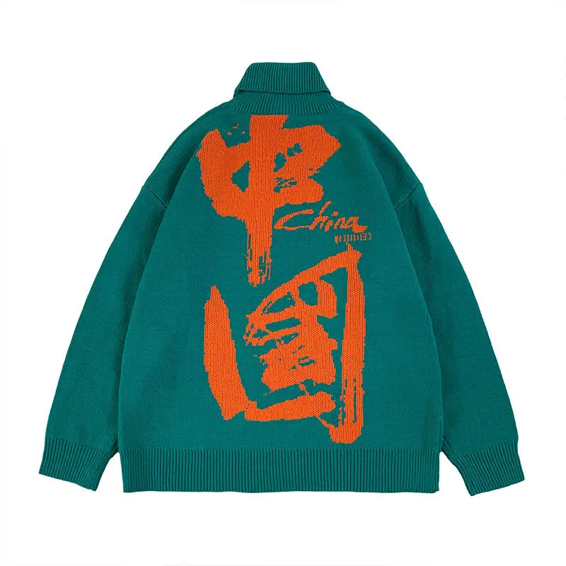 Autumn Winter Turtleneck Sweater Men's Fashion Trend Loose Print "China" Knitted Sweater Bottoming Shirt Hip-hop Street Pullover 
Autumn Winter Turtleneck Sweater Men's Fashion Trend Loose Print "China" Knitted Sweater Bottoming Shirt Hip-hop Street Pullover