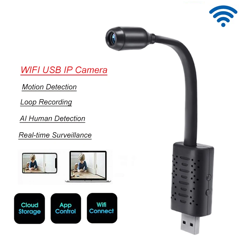 

Mini Camera Surveillance Cameras With Wifi IP USB Full HD 720P P2P CCTV SD Card Cloud Storage Smart AI Human Detection V380 APP