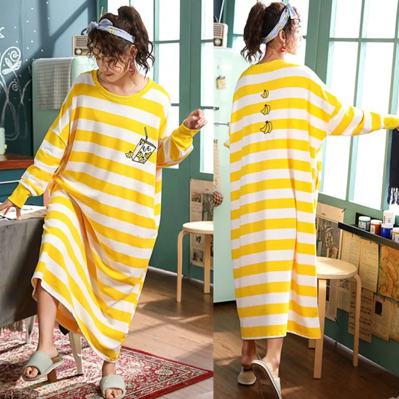Spring And Autumn Striped Rainbow Cute Cartoon Printed Long Sleeves Long Nightdress Loose Casual Women Home Wear
Spring And Autumn Striped Rainbow Cute Cartoon Printed Long Sleeves Long Nightdress Loose Casual Women Home Wear