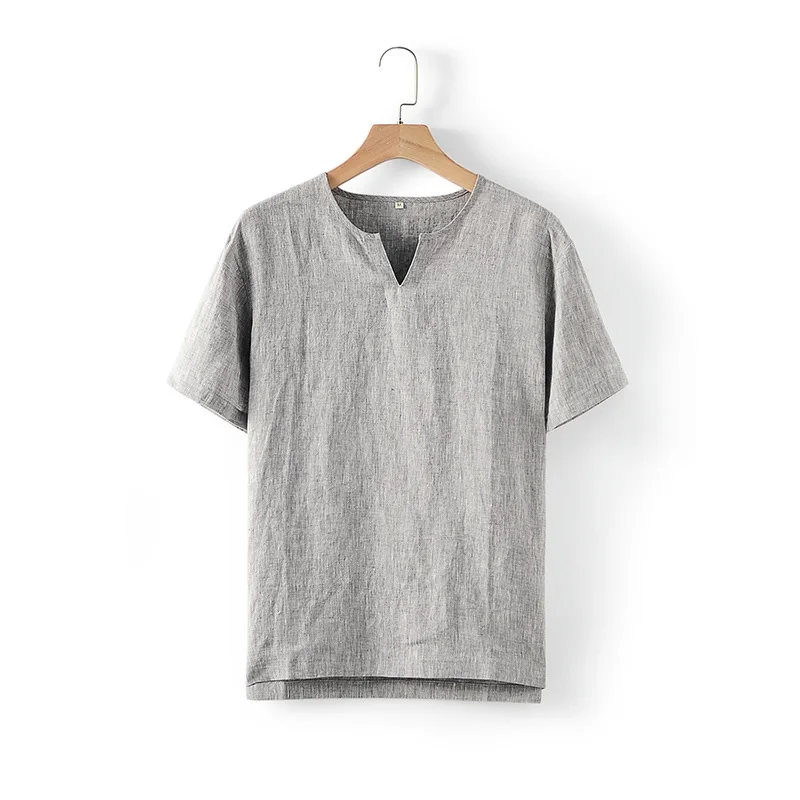 2021 summer new men's Linen Shirt V-neck Pullover loose youth short sleeve D046
2021 summer new men's Linen Shirt V-neck Pullover loose youth short sleeve D046