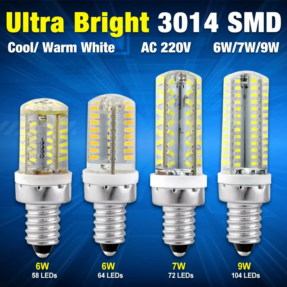 E12 LED Corn Lamp 6W 7W 9W Silicone 220V Mini Crystal Bulb Light SMD 3014 360 Beam Angle Chandelier Lights Cool /Warm White
E12 LED Corn Lamp 6W 7W 9W Silicone 220V Mini Crystal Bulb Light SMD 3014 360 Beam Angle Chandelier Lights Cool /Warm White