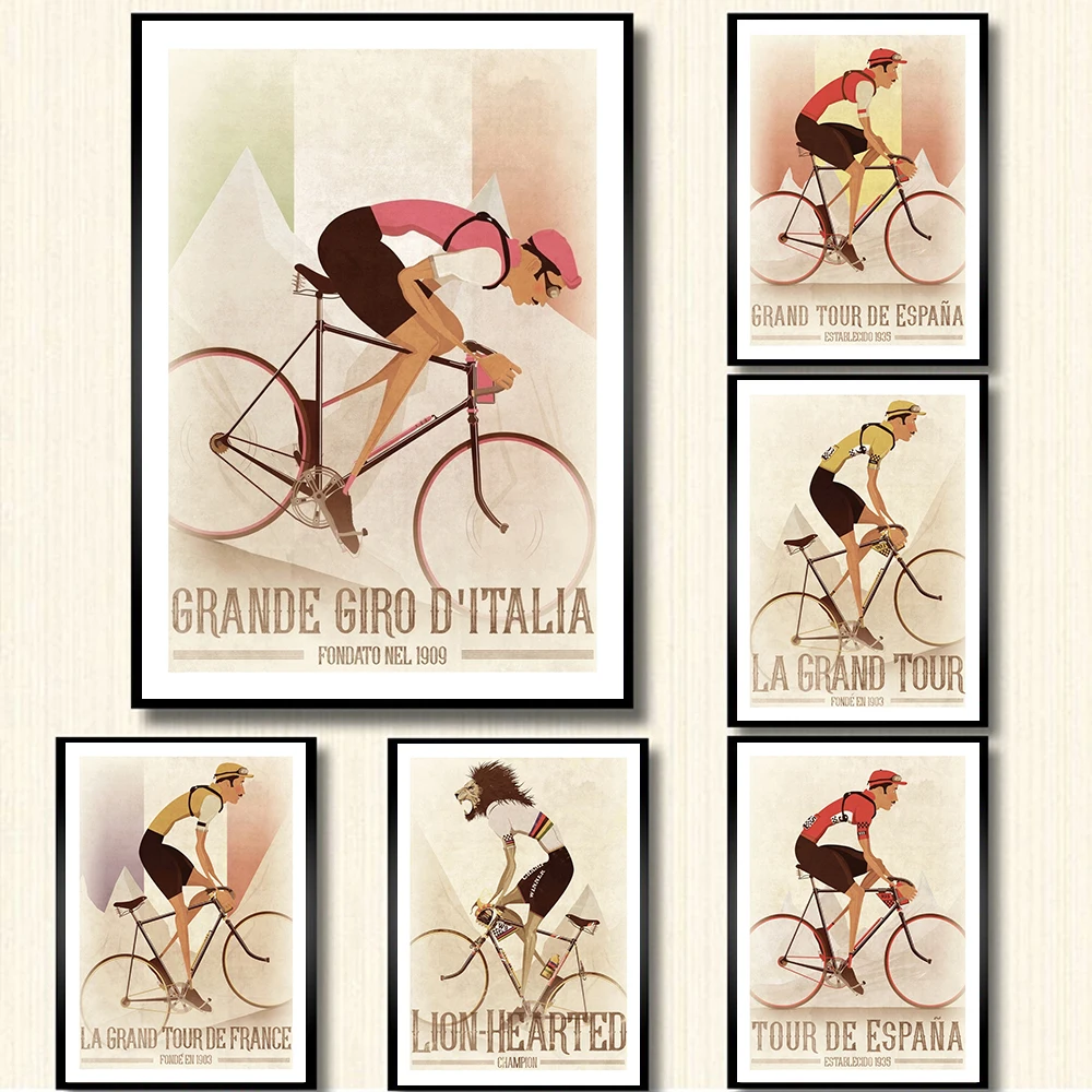 

Vintage Style Sports Bike Cycling Canvas Prints France Universal Tour Cyclist Posters Wall Art Pictures Ride Gym Stadium Decor