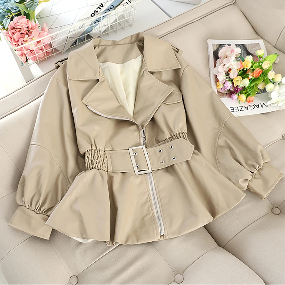 YUANYUANJYCO autumn black motorcycle PU faux leather jacket women belt long puff sleeve turn-down collar woman coat fall 2020
YUANYUANJYCO autumn black motorcycle PU faux leather jacket women belt long puff sleeve turn-down collar woman coat fall 2020