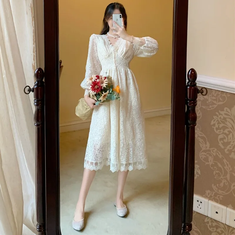 Elegant Lace Long Sleeve Midi Dress V-neck Korean temperament Evening Lady Party FairySolid colorDress·2021NewSpring and Autumn
Elegant Lace Long Sleeve Midi Dress V-neck Korean temperament Evening Lady Party FairySolid colorDress·2021NewSpring and Autumn